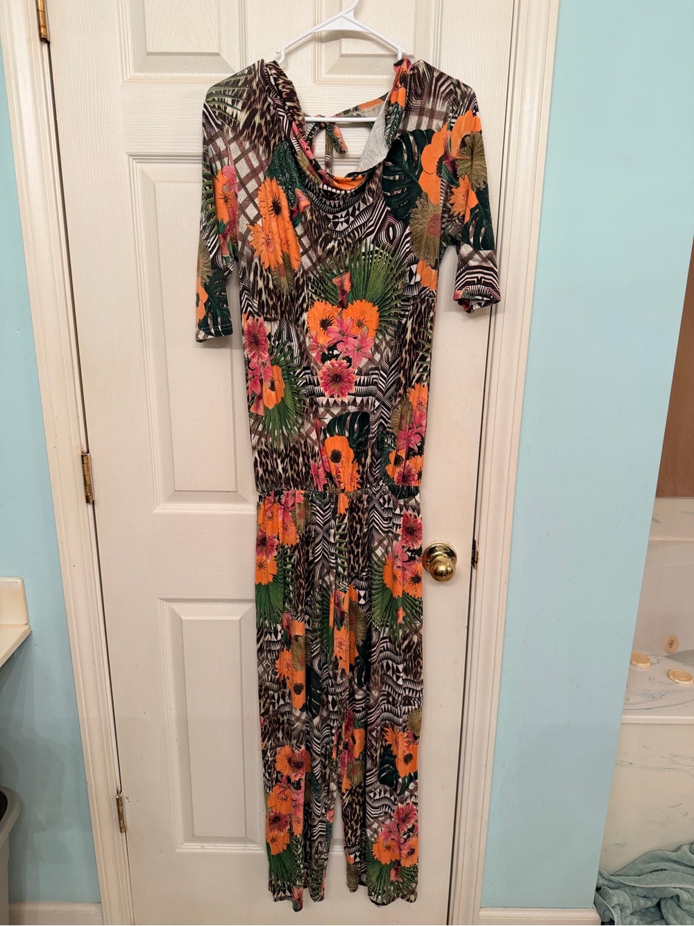 IOLAYÔ Floral Tropical Print Jumpsuit in Orange & Green